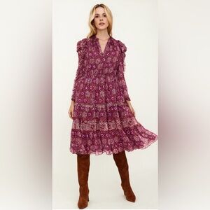Ulla Johnson Purple Patterned Midi Dress
